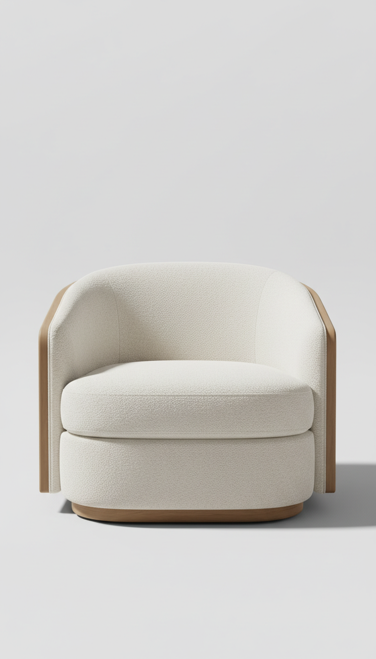 Boucle Lounge Chair with Curved Back