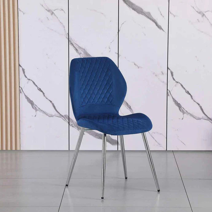 BRENT LIGHT BLUE/ DARK BLUE SILVER/GOLD LEGS DINING CHAIRS (SET OF 4)