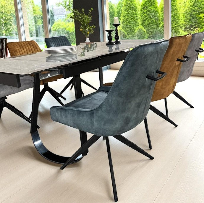 SORRENTO GREEN WITH 6 RUSSELL MIXED COLOURS CHAIRS DINING SET