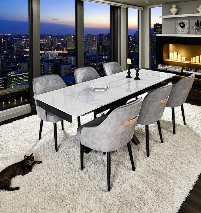 SAVONA DINING TABLE WITH 6 HARRISON GREY  CHAIRS DINING SET