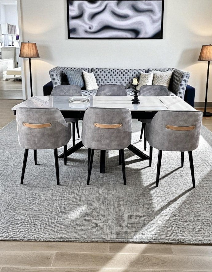 SAVONA DINING TABLE WITH 6 HARRISON GREY  CHAIRS DINING SET