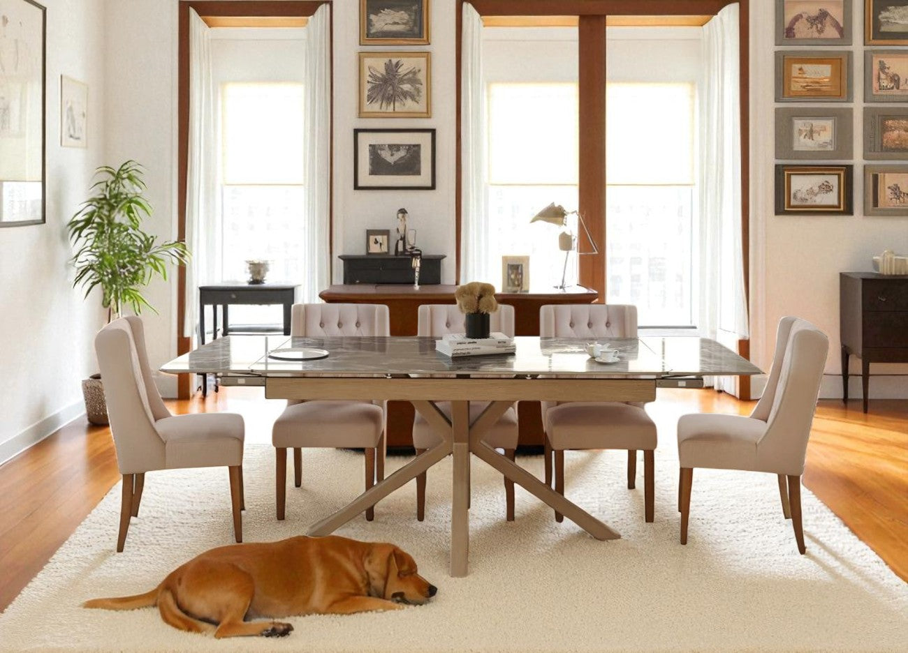 SAVONA BEECH WITH 6  BALBOA MINK DINING CHAIR
