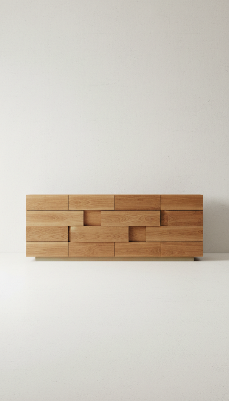 Sculpted Wood Sideboard with Fluted Doors